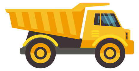 Dump truck flat icon. Heavy construction vehicle