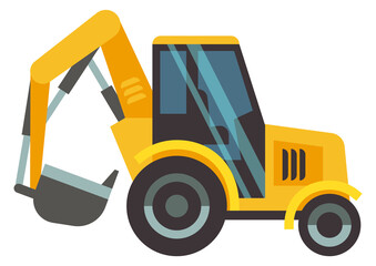 Backhoe construction transport side view flat icon