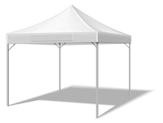 White tent mockup. Realistic event advertising sunshade © MicroOne