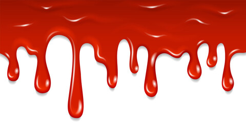 Dripping blood horizontal border. Realistic red paint