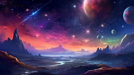 Universe Meteor Belt and Glowing Planets