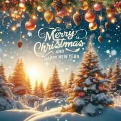 christmas and happy new year card with christmas tree and snowflakes  background created with  generative ai
