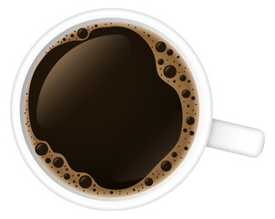 Coffee cup top view. Realistic hot drink