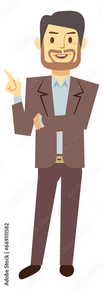 Sticker Businessman pointing finger. Office manager cartoon character