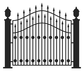 Vintage gate. Decorative ornate iron black fence