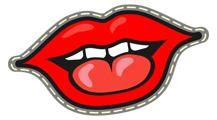 Sexy lips sticker. Cartoon female mouth patch