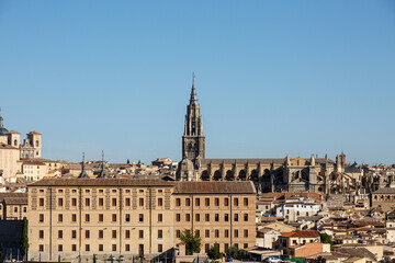 Fototapeta premium Cityscape from distance to the old city of Toledo, Spain