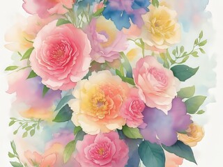 Un estampado floral vibrante e intrincado, repleto de un arco iris de colores y detalles delicados, representado en un caprichoso estilo de acuarela - obrazy, fototapety, plakaty
