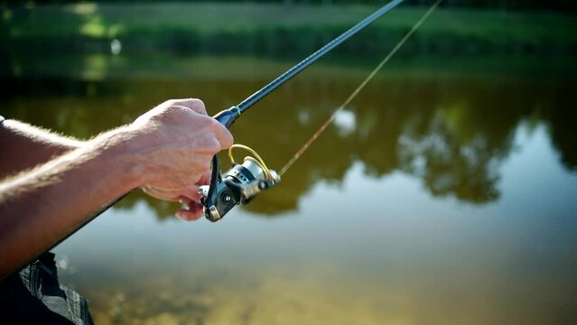 Fishing for pike-perch on spinning reel	