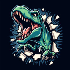 vector hand drawn t-rex roars out of a scrap of paper illlustration © Aryasakti