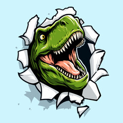 vector hand drawn t-rex roars out of a scrap of paper illlustration © Aryasakti