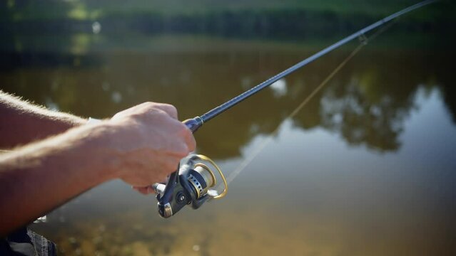 Fishing for pike-perch on spinning reel	
