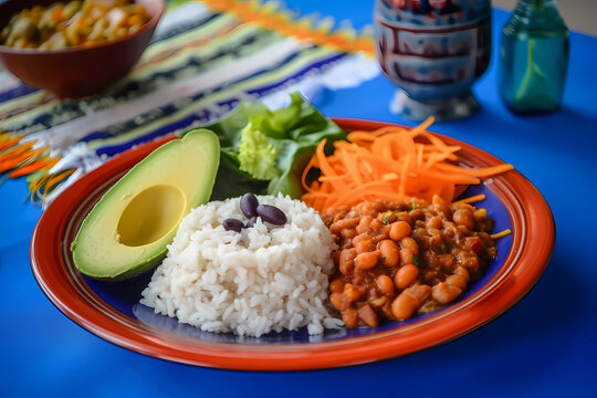 Costa Rican dish casado with rice and beans