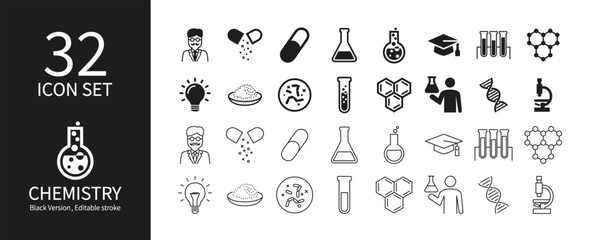 Icon set related to chemistry and experiments