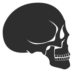 Black human skull icon. Head bone anatomy