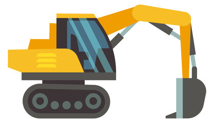 Excavator cartoon icon. Heavy mining yellow machine