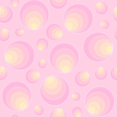 Beautiful geometric seamless pattern vector. Pink and yellow pastel-toned overlapping circles on pink background. Design for background, wallpaper, crafting tape, wrapping paper, print, fabric.