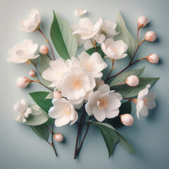 A beautiful white flowers of Jasmine on pastel background. ai generative