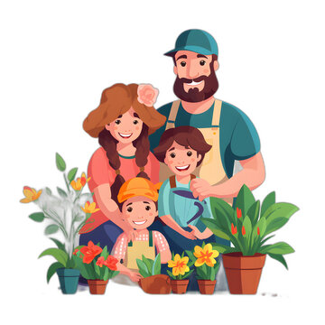 family gardening project isolated on transparent or white background, png