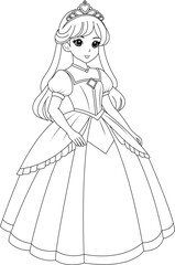Coloring page cute princess. Flat vector outline for kids coloring book