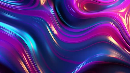 Poster Abstract fluid 3d render holographic iridescent neon curved wave in motion background. Gradient design element for banners, backgrounds, wallpapers and covers © Romana