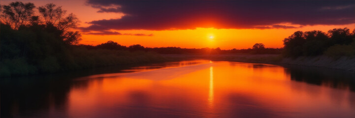 Obraz premium Sunset on a lake. Generative AI.