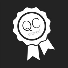 Isolated simple graphic element of QC passed, quality control guarantee product replace in white 