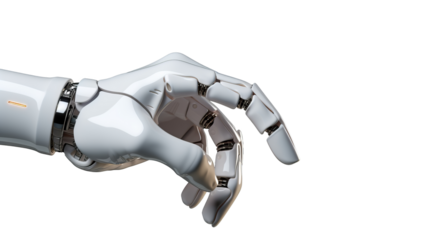White cyborg robotic hand  finger - 3D rendering isolated on free PNG background.