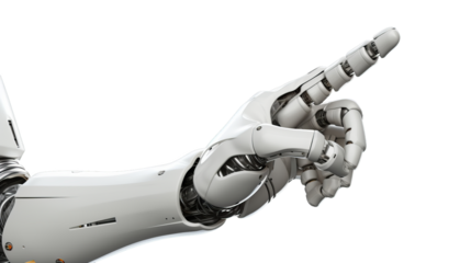 White cyborg robotic hand  finger - 3D rendering isolated on free PNG background.