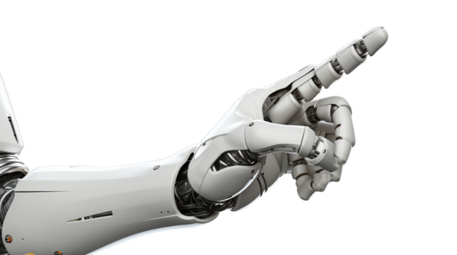 White cyborg robotic hand  finger - 3D rendering isolated on free PNG background.
