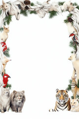 Fototapeta na wymiar Christmas animals frame border emptypage Whitebackground