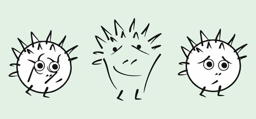 Hedgehog and chestnut. Emotions. Vector graphics, eps