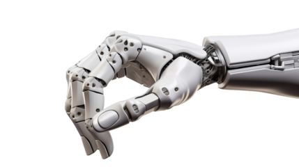 White cyborg robotic hand  finger - 3D rendering isolated on free PNG background.