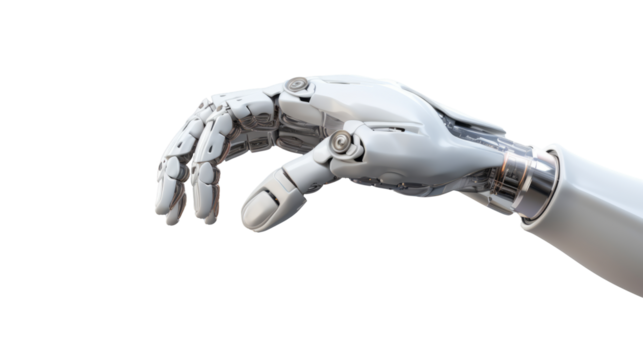 White cyborg robotic hand  finger - 3D rendering isolated on free PNG background.