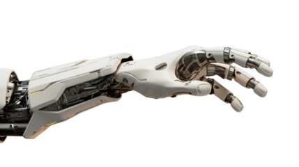 White cyborg robotic hand  finger - 3D rendering isolated on free PNG background.