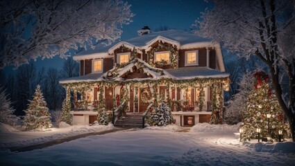 Fototapeta premium A luxurious home decked out in Christmas decorations that evoke a sense of wonder and enchantment 