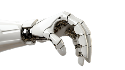 White cyborg robotic hand  finger - 3D rendering isolated on free PNG background.