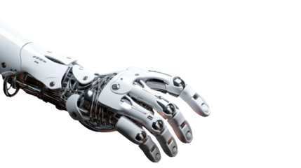 White cyborg robotic hand  finger - 3D rendering isolated on free PNG background.