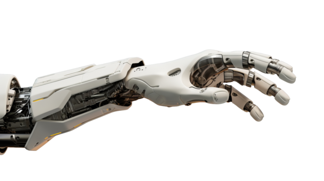 White cyborg robotic hand  finger - 3D rendering isolated on free PNG background.
