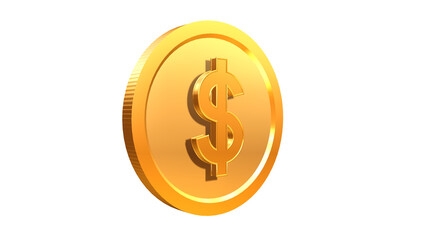 3D illustration of Gold coin with US Dollar symbol - PNG image with alpha transparency