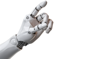 White cyborg robotic hand  finger - 3D rendering isolated on free PNG background.