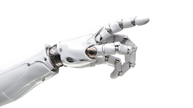 White cyborg robotic hand  finger - 3D rendering isolated on free PNG background.