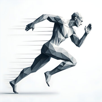 Abstract Polygonal Runner in Dynamic Motion - Concept of Speed, Agility, and Digital Transformation in Athletics