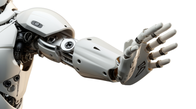 White cyborg robotic hand  finger - 3D rendering isolated on free PNG background.