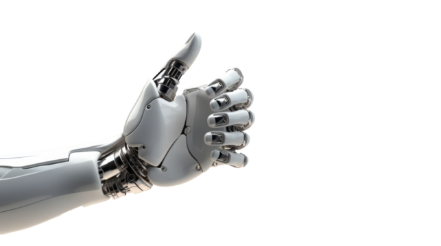 White cyborg robotic hand  finger - 3D rendering isolated on free PNG background.