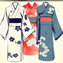 Naklejka premium AI-Rendered Collection of Traditional Japanese Kimonos