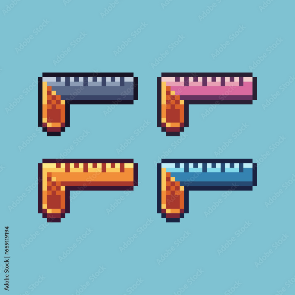 Fototapete pixel art sets of ruler tools with variation color item asset. simple bits of ruler pixelated style.