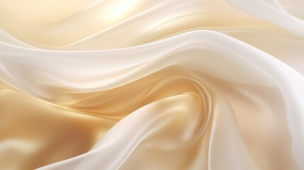 Obraz premium Abstract White and Gold Textile Transparent Fabric, soft Light Background for Beauty Products 
