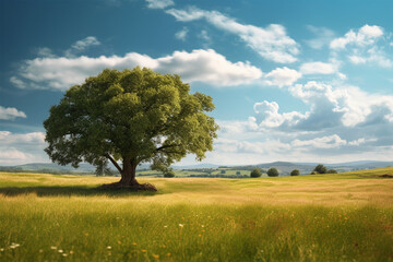 Fototapeta na wymiar a tree in a meadow with a clear sky
