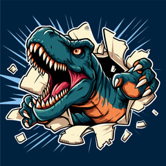 vector hand drawn t-rex roars out of a scrap of paper illlustration © Aryasakti